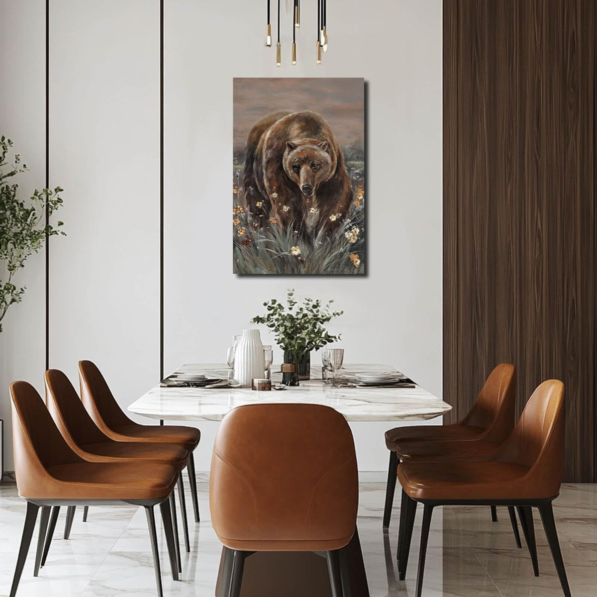 Animal Pictures Wall Decor Bear Wall Art Flower Pictures Wall Decor for Living Room Dining Room Office 24×36 Inch Posters for Room Aesthetic (36"L x 24"W / Brown bear)