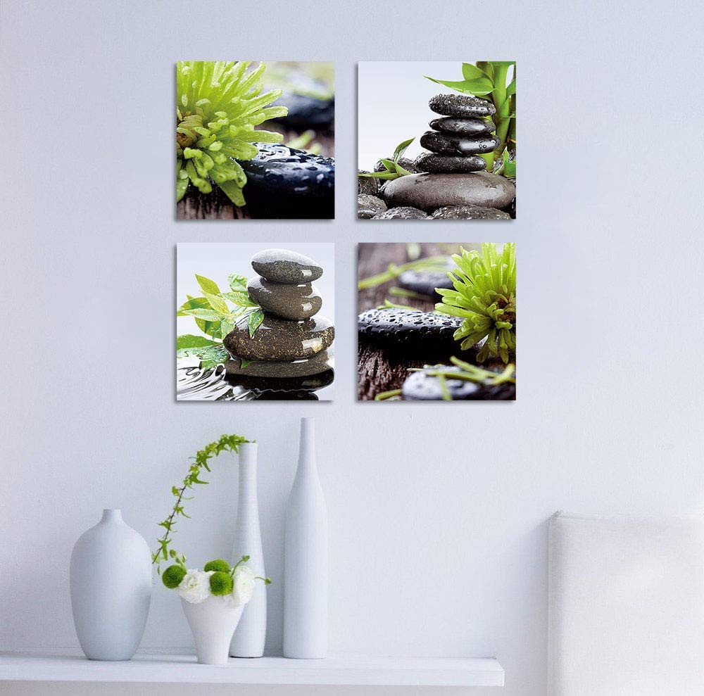 Zen Bathroom Decor Meditation Canvas Wall Art (Zen Stone 01 / 12"L x 12"W)