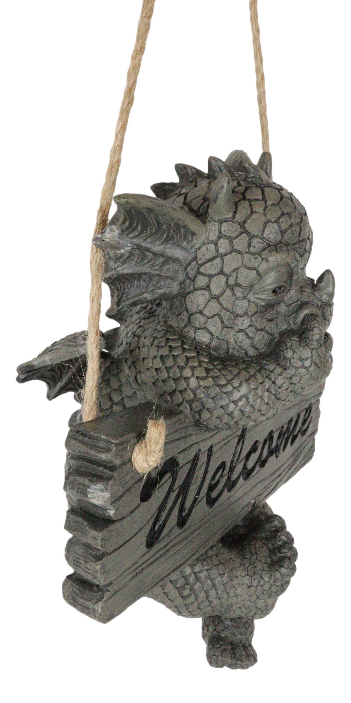 Ebros Whimsical Jute Strings Hanging Welcome Garden Dragon Picking Nose Statue Cute Wyrmling Figurine Dungeons and Dragons Mythical Fantasy Sculpture Guest Greeter Tree Branch Hanger Patio Decor (Rope Hanging Welcome Dragon)