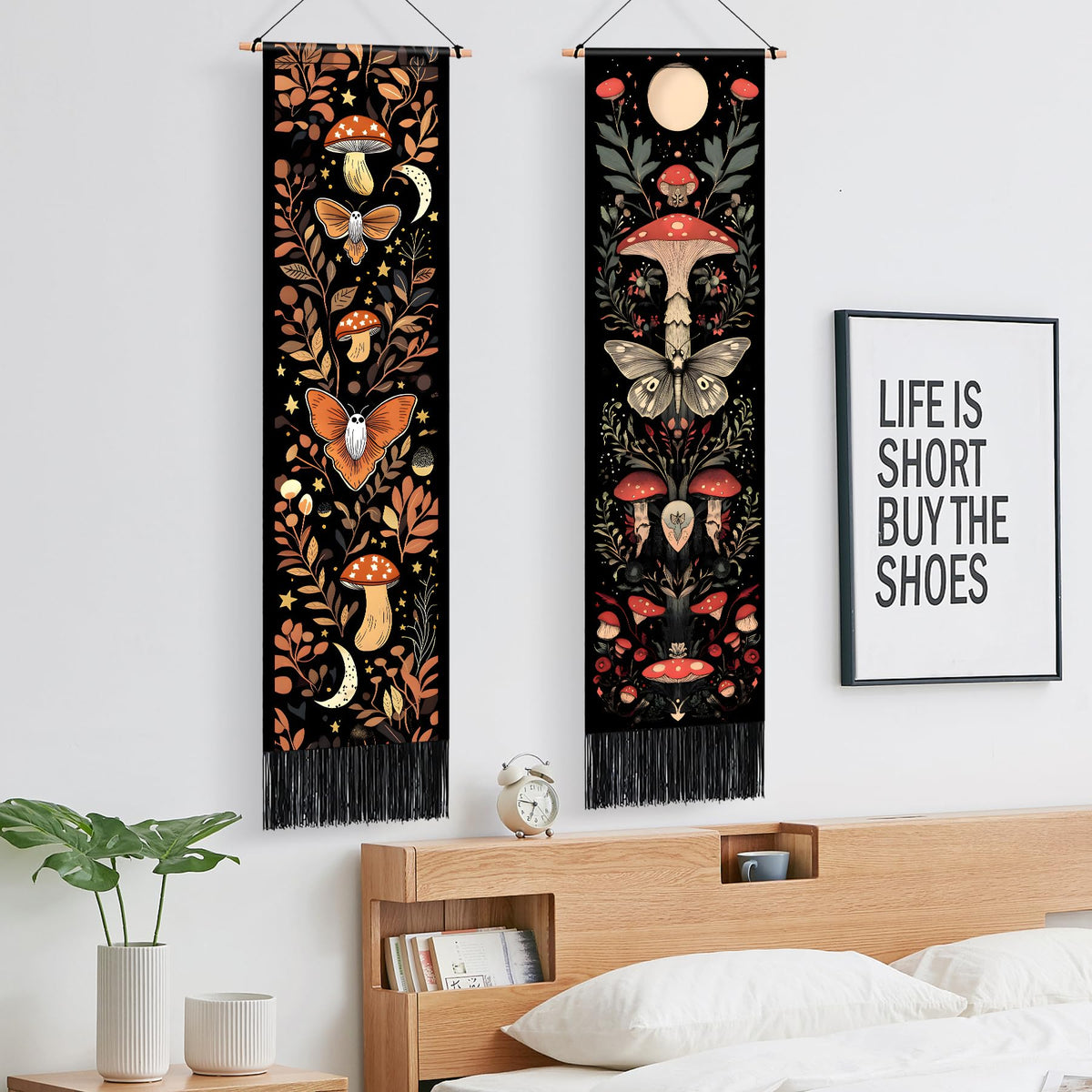 Pack of 2 Long Vertical Tapestry (Mushroom Butterfly / 13"Wx51"H)
