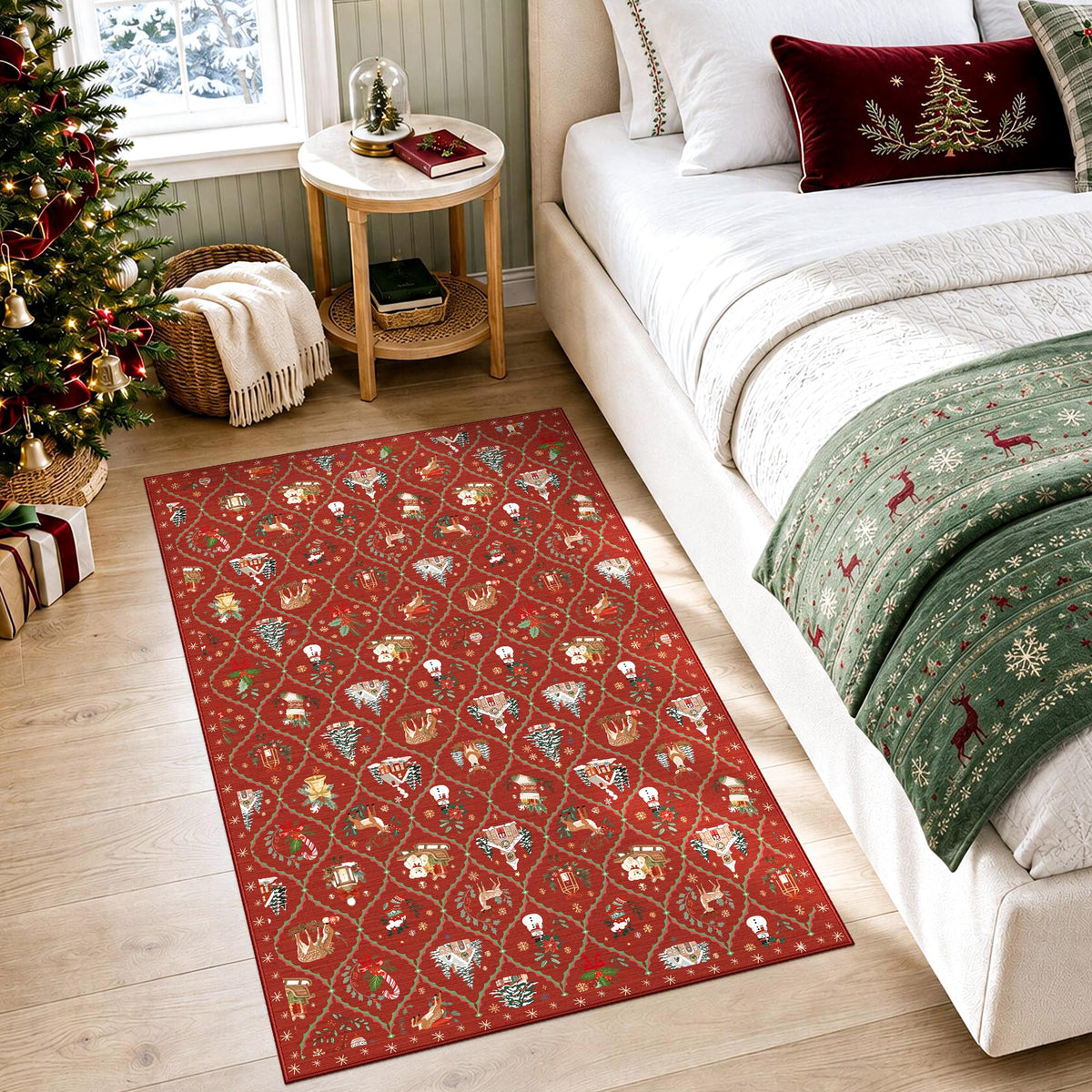 Washable 3x5 Christmas Area Rug (Burgundy Red / 3' x 5' (Rectangular))