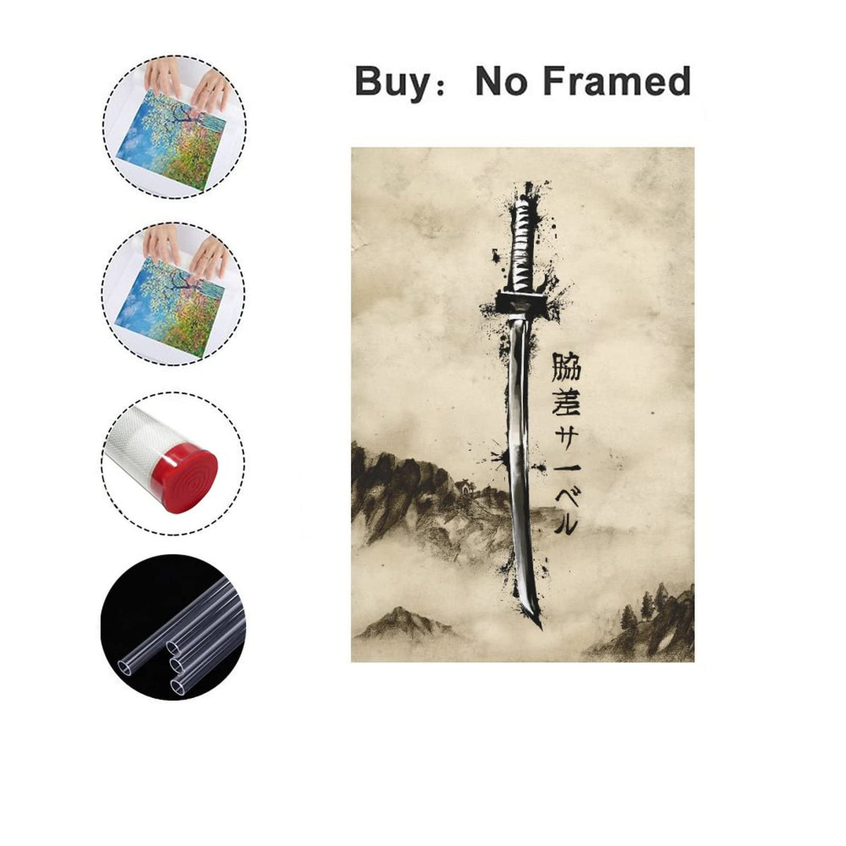 Japanese Ink Bushido Posters and Prints Samurai Canvas Painting Samurai Sword Wall Art Character Pictures Decoration Living Room Home Decor Unframed 12 x18 inches (18"L x 12"W / Unframe-1)