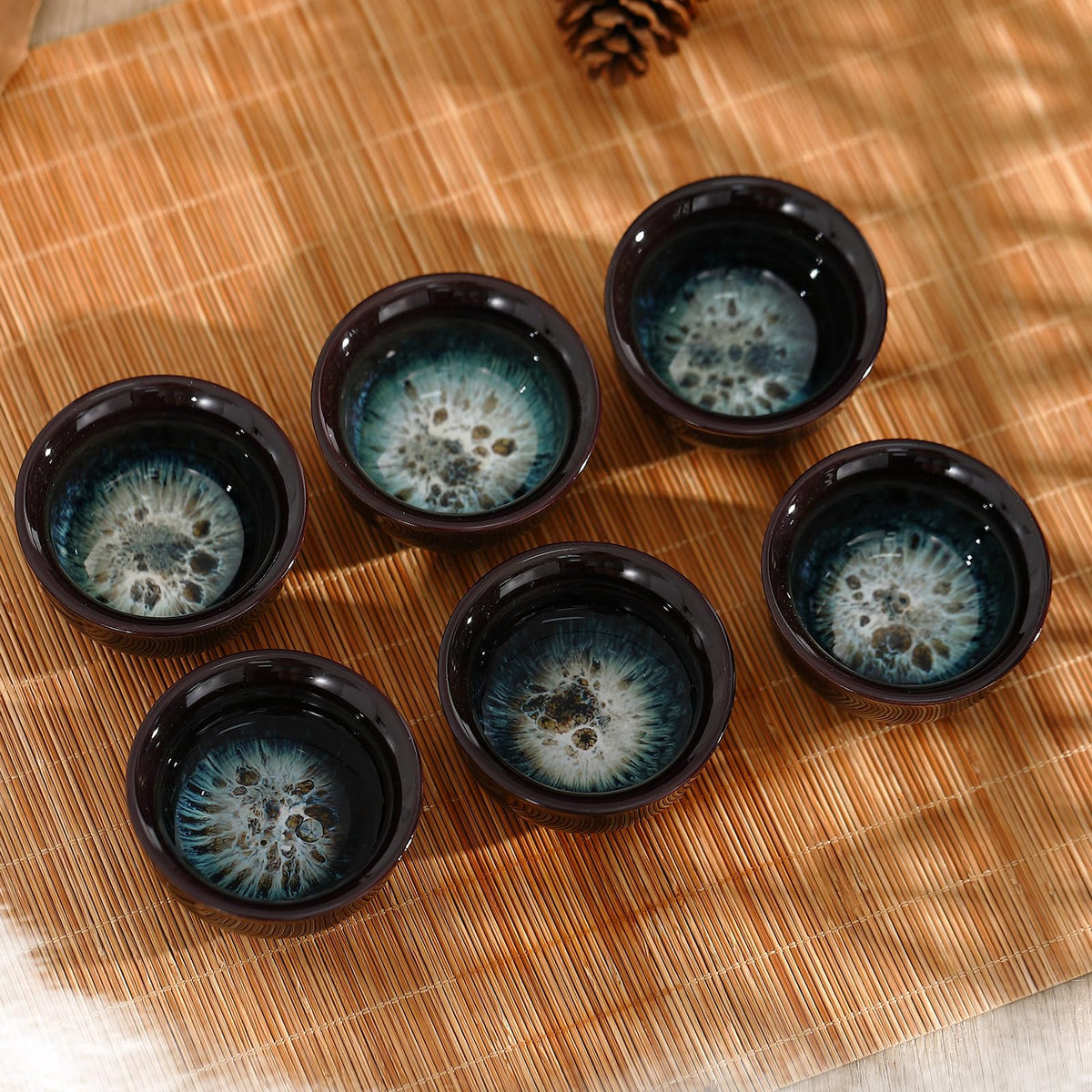 6 Pieces Korean Soju Shot Glasses Sets Porcelain Cups Korean Ceramic Cups Tea Accessories Drinkware (Sand Gold / Dark Brown / 50ml)