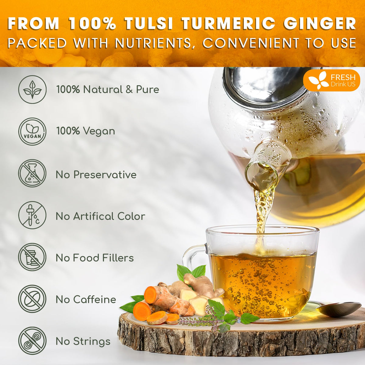 Premium 55 Tulsi Turmeric Ginger Tea Bags (55 Count)