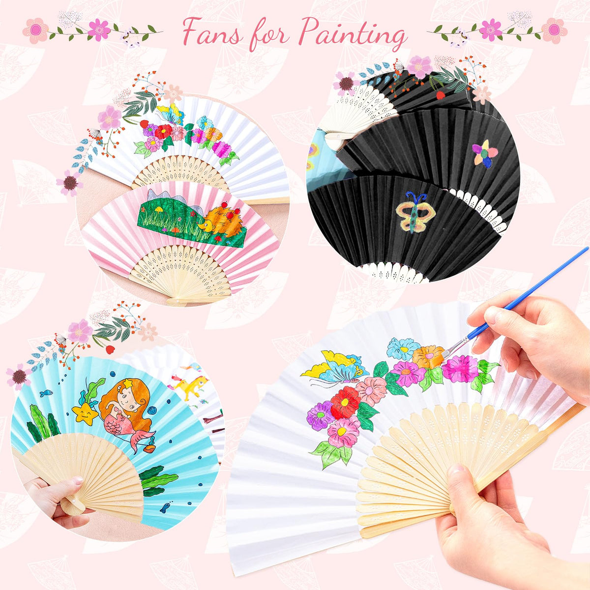 50 Pieces Paper Fans Paper Hand Fan Bamboo Folding Fan Handheld Fan Paper Folded Fan Paper Fan for Wedding Party and Home Decoration (Hot Pink)