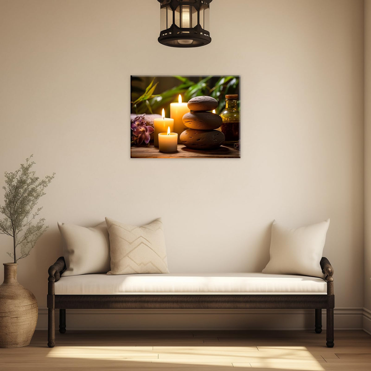 Zen Canvas Wall Art Stacked Spa Stones White Candle Painting Relaxation Artwork Meditation Decor for Spa Yoga Room Bathroom Ready To Hang (Artwork-3 / 30"L x 20"W)