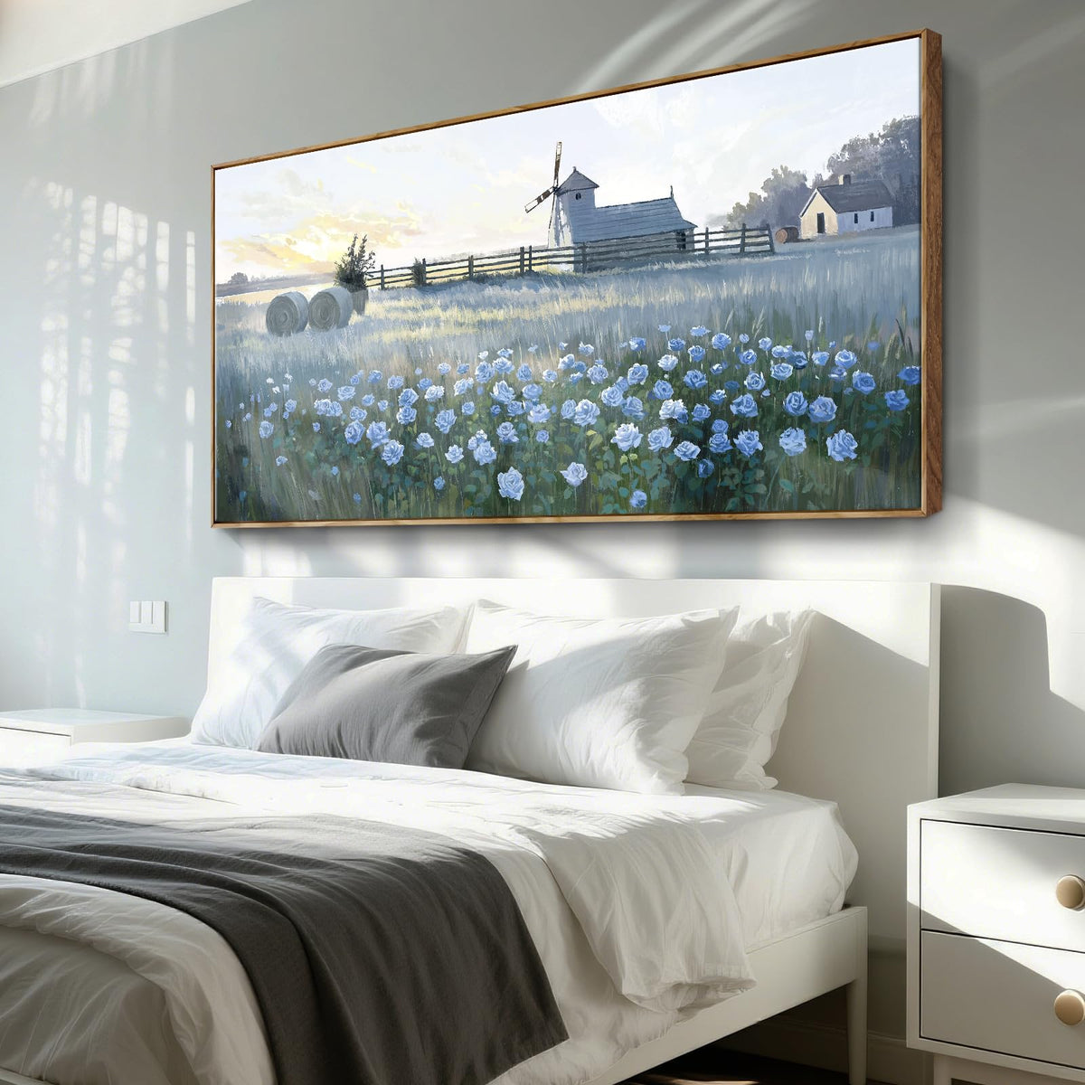 Oversize Framed Modern Wall Art (Farm Windmill Flower Wall Art / 58"L x 29"W(Framed))