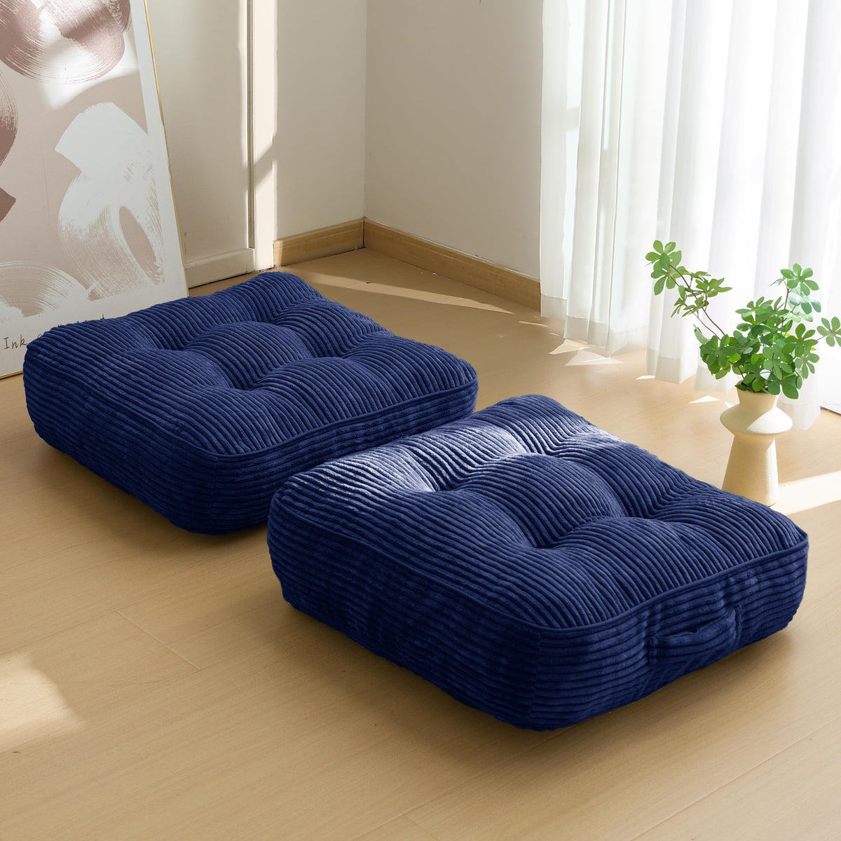 6" Extra Thick Floor Pillow Cushion for Adults (Square Navy / 6" Thick(Pack of 2))