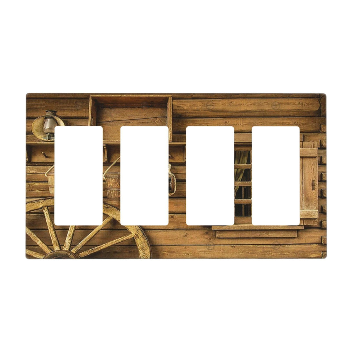 Farmhouse Rustic Wooden Farmhouse 4 Gang Quad Rocker (4 Gang Rocker/GFCI Screwless / Farmhouse Rustic Wooden Farmhouse)