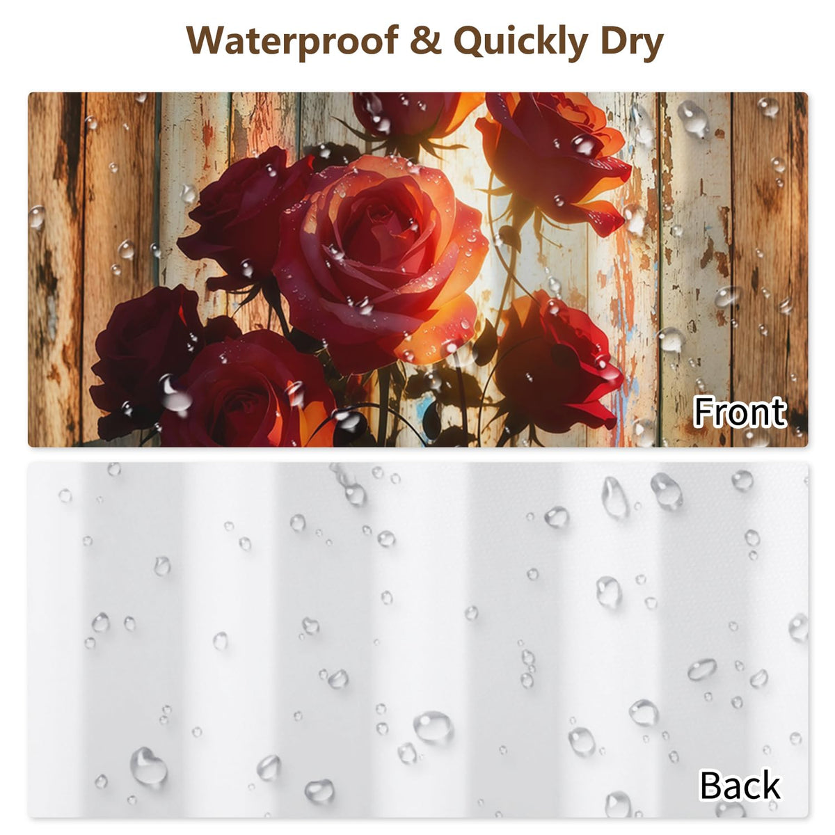 71″ x 74″ Rustic Floral Shower Curtain with Hooks (Red Rose)