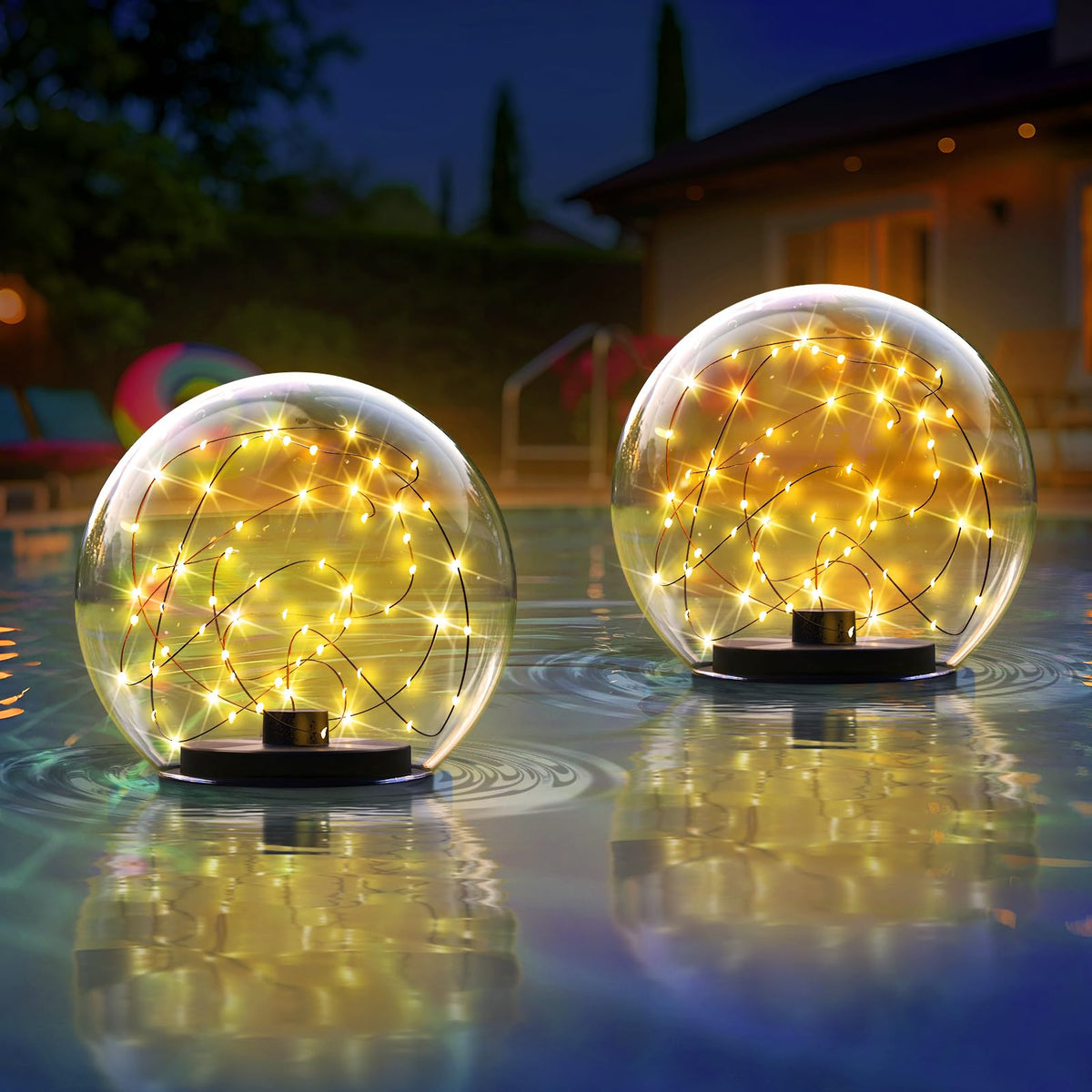 2 Pack Solar Floating Pool Lights Ball Solar Powered LED Flickering that Float Globe Lights Water (Orange)