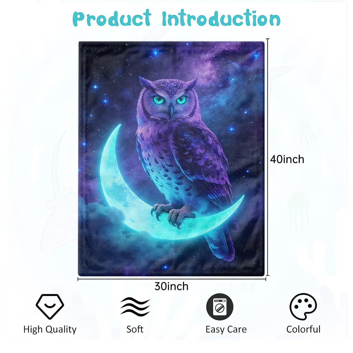 Owl Throw Blanket Fantasy Moon Starry Sky Animal Cozy Plush Flannel 30"X40" (Owl / 30"X40")