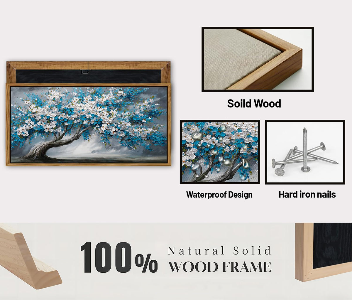 Abstract White Daisy Flower Framed Wall Art Colorful Tree Wall Decor Nature Navy Blue Botanical Painting Rustic Farmhouse Pictures Posters Modern Artwork for Bedroom Living Room Decorations 30x57.8 (30"L x 57.8"W / Blue White Tree)
