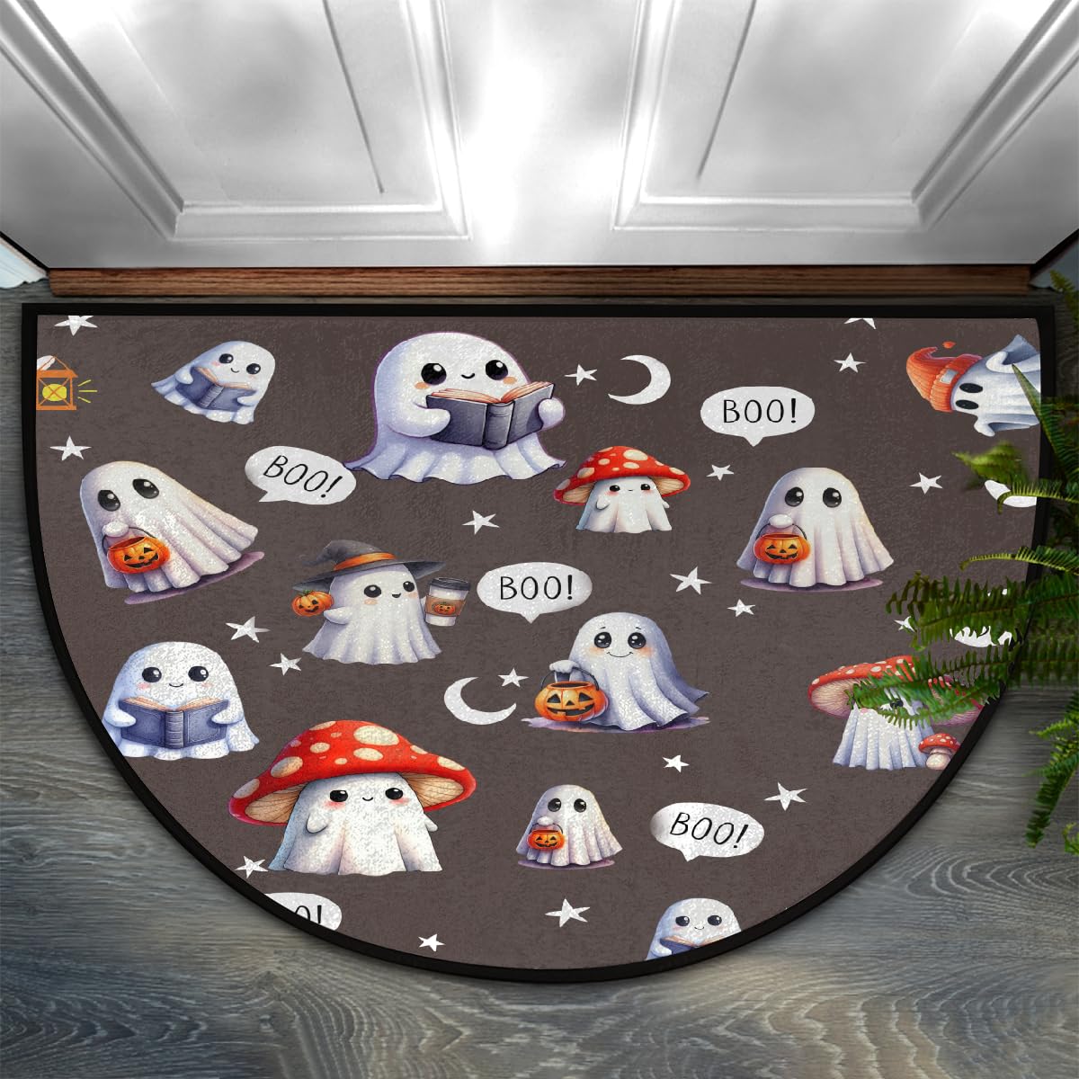 Halloween Half Round Doormat Non Slip Half Moon Rug Outdoor Welcome Mat (B 030)