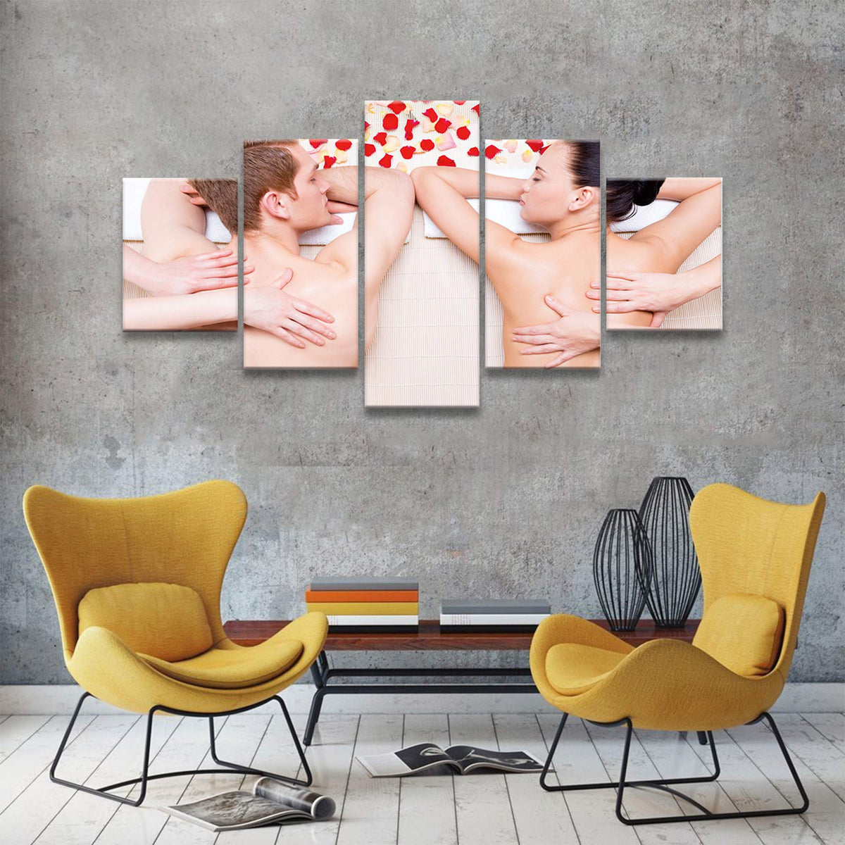 Spa Massage Wall Decor Relaxing Spa Health Care Wall Art Pictures Canvas Print Posters Painting Framed Salon Beauty Salon Bathroom Home Decoration 5 Piece Ready to Hang (60Lx 32W-15)