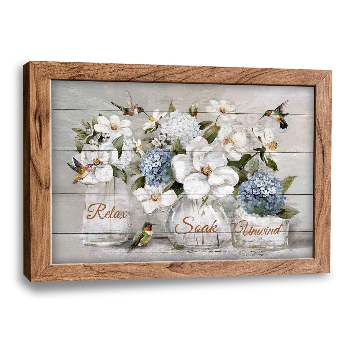 Bathroom Framed Wall Art Farmhouse Hummingbird White Floral Pictures Wall Decor Relax Soak Unwind Bathroom Sign Canvas Painting Artwork Home Decorations 24"x16" (Hummingbird Floral / 24"L x 16"W)