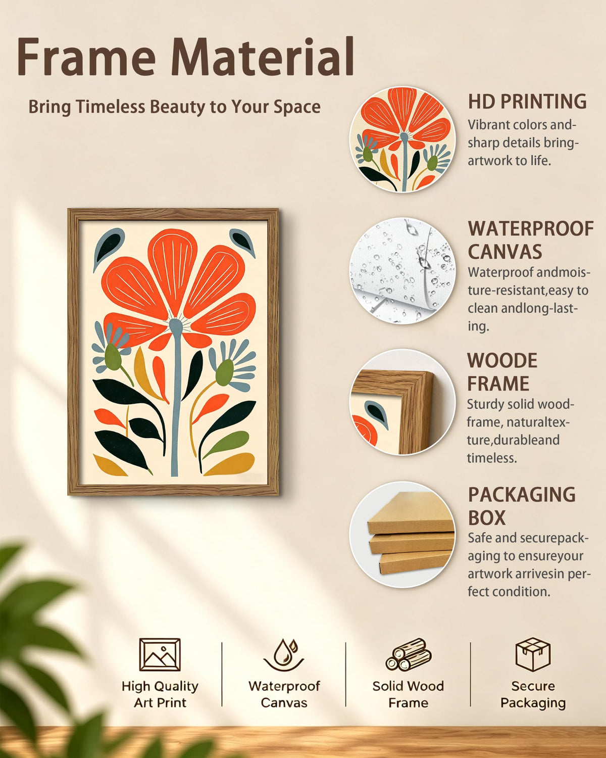 Boho Floral Framed Canvas Wall Art 12x16 Inch (A-Safflower / 16"L x 12"W)