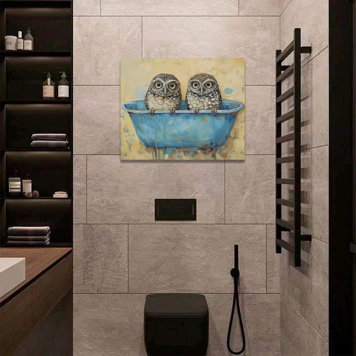Owl Wall Art Owl Bathroom Pictures Wall Decor Toilet Bathroom Canvas Painting Home Modern Artwork Decorations Framed for Restroom 20 x 16 inch (16" x 20" / Owl)
