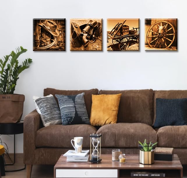 Western Decor Cowboy Wall Art Canvas Poster (12"L x 12"W / Western)