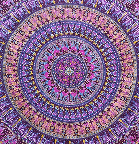 Tapestry Wall Hanging Hippie Psychedelic Mandala Bohemian Hippy Intricate Floral Design Indian Tapestries Bedspread 84 x 90 Inches (90"L x 84"W / Maroon Pink)