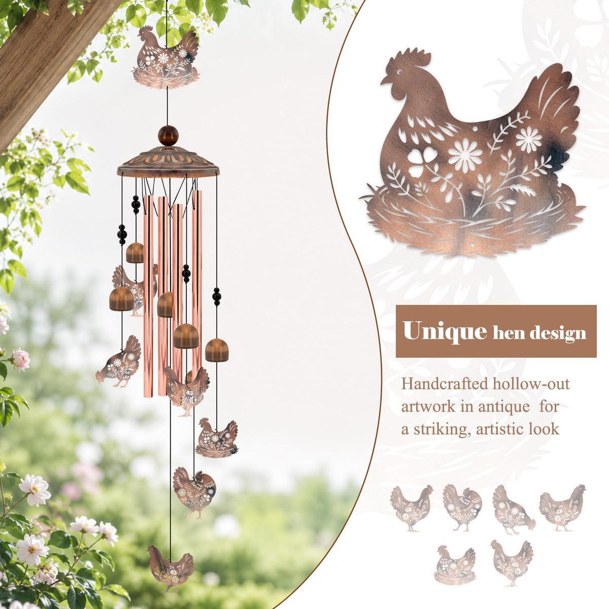Chicken Wind Chimes for Outside (35"Chicken)