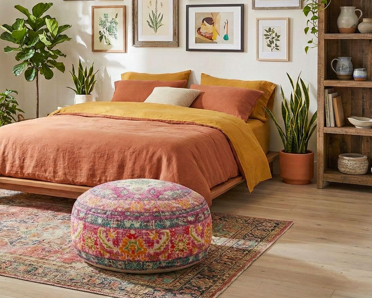 Boho Floor Cushion Cover Purple Round Purple Pillow Case Moroccan Decorative Pouf Pouf BeanBag Stool Cotton 24x8 Unstuffed (24x8 Cover Only / Purple)
