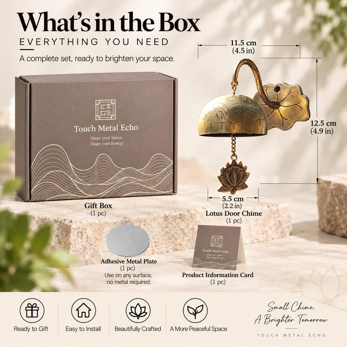 Solid Brass Bell for Door (Gold Lotus)