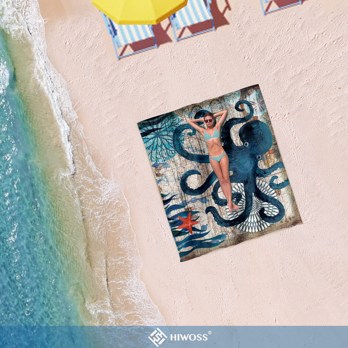 Beach Blanket Waterproof Sandproof Oversized 95”x 80” (Octopus)