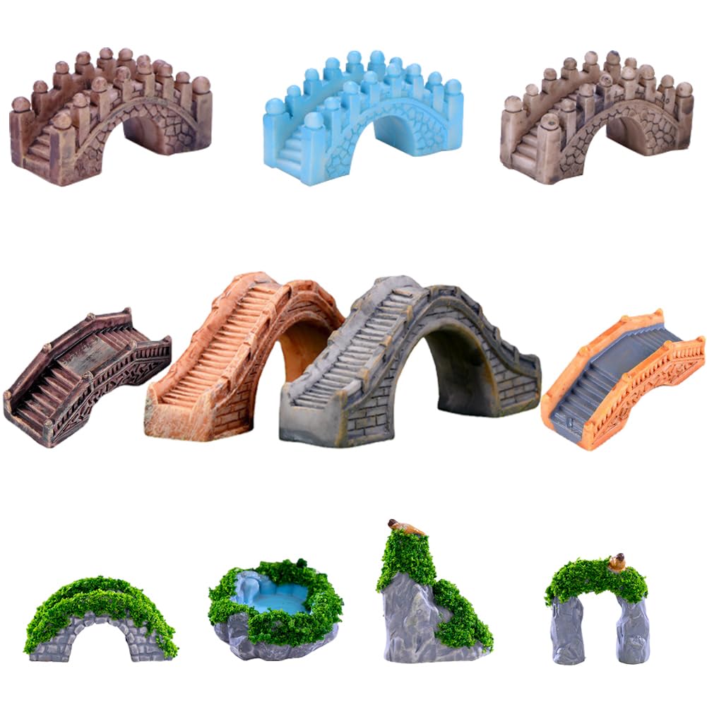 Fairy Garden Bridges 11Pcs Miniature Bridge Fairy Garden Accessories (Bridge-brown)