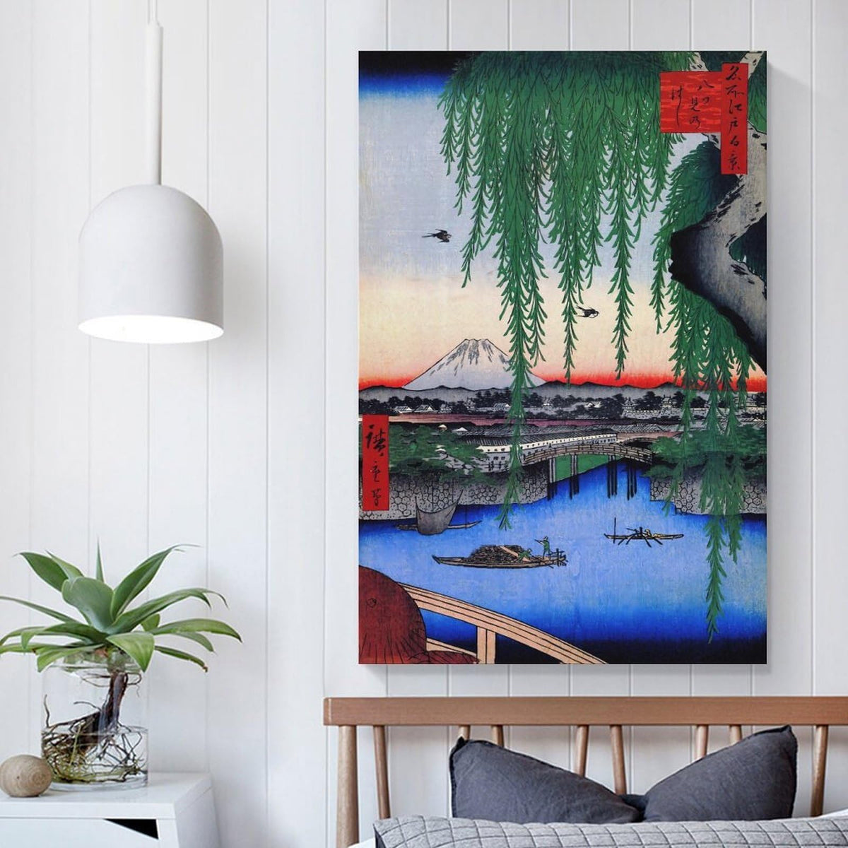 Yatsumi Bridge Ando Hiroshige Japanese Ukiyoe Canvas Printing Wall Art Prints Wall Decor Vintage River Willow Mount Fuji Landscape Posters Japandi for Living Room Bedroom Office 16x24inch (style-2 / 16x24inch(40x60cm) Unframe)