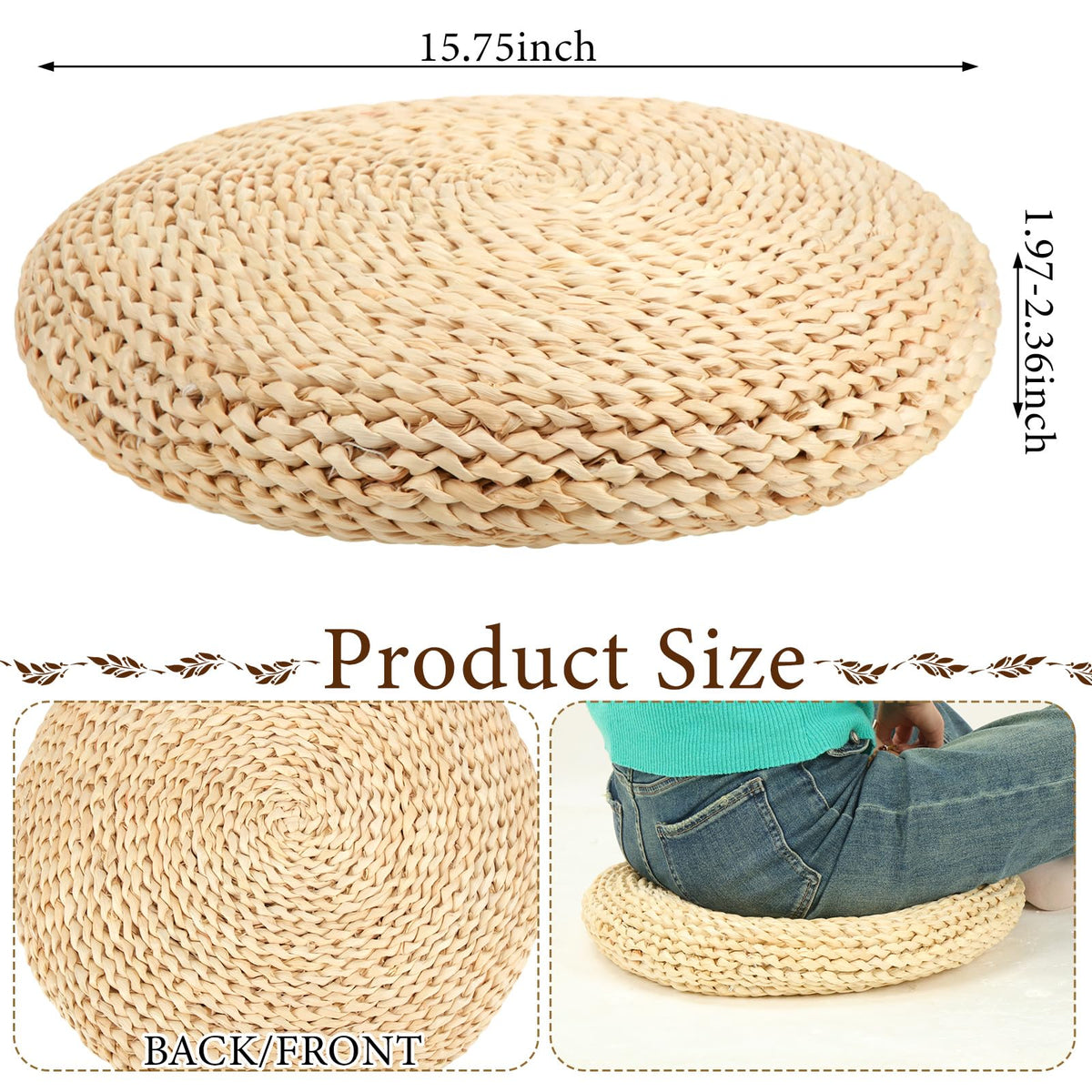 8 Pcs Straw Floor Cushions Round Large Tatami Floor Pillow Cushion
