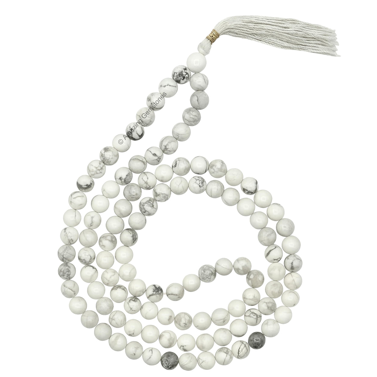 Howlite Buddhist Prayer Beads Japa Mala with 108 Meditation Beads (Without Knots / Howlite)