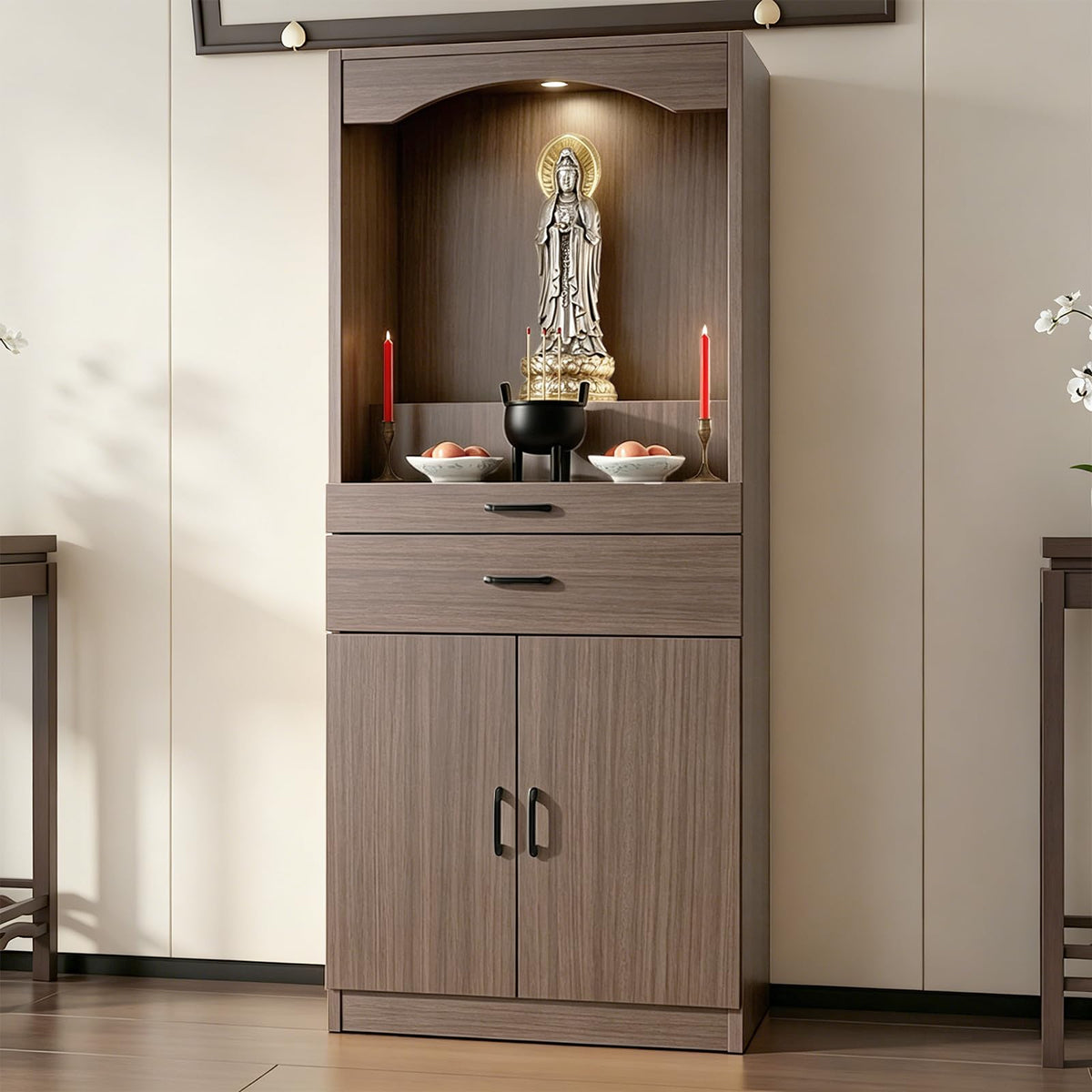 Solid Wood Altar Table (Light Brown Wood / 43.3" x 15.7" x 65.4")