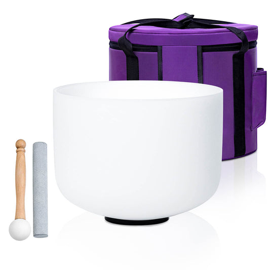 Crystal Singing Bowl 8 inch White E Note 432Hz with Carrying Case (8 Inch E)