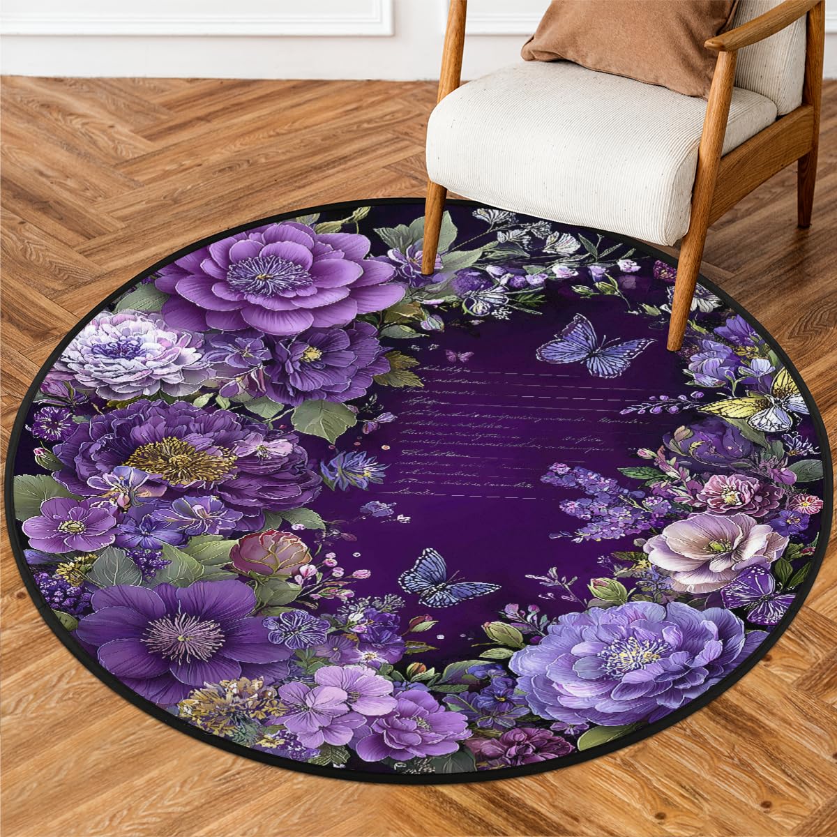 3 Ft Purple Flowers Round Rug Circle Area Rugs Circular Door Mat for Indoor (Color33 / 3' (Round))