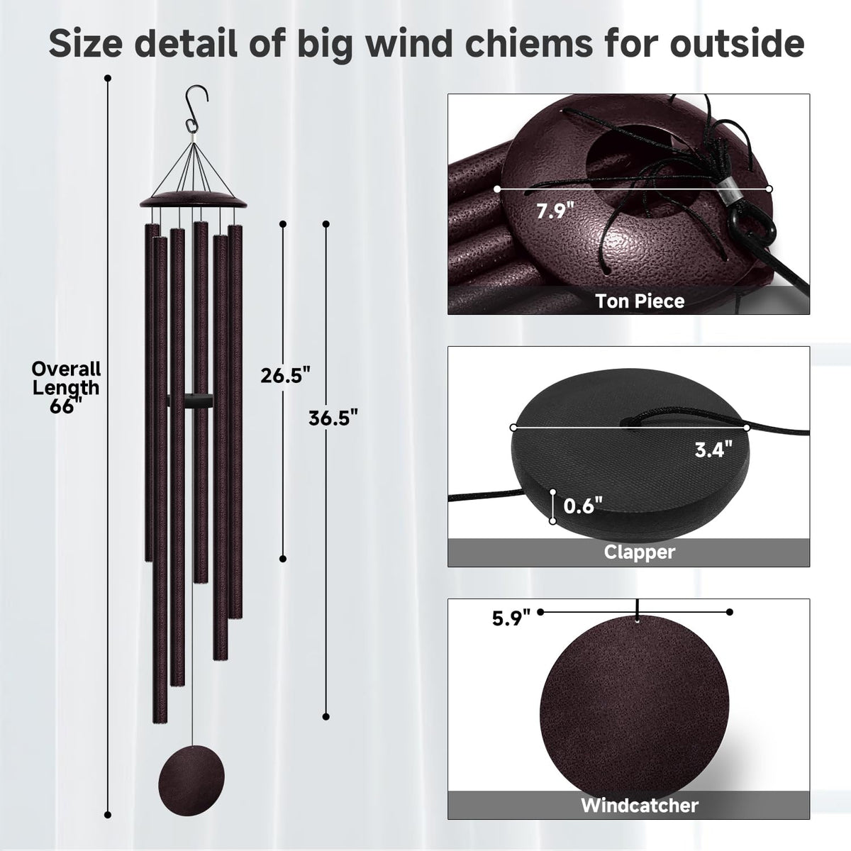 66" Extra Large Wind Chimes for Outside (Bronze / 66")