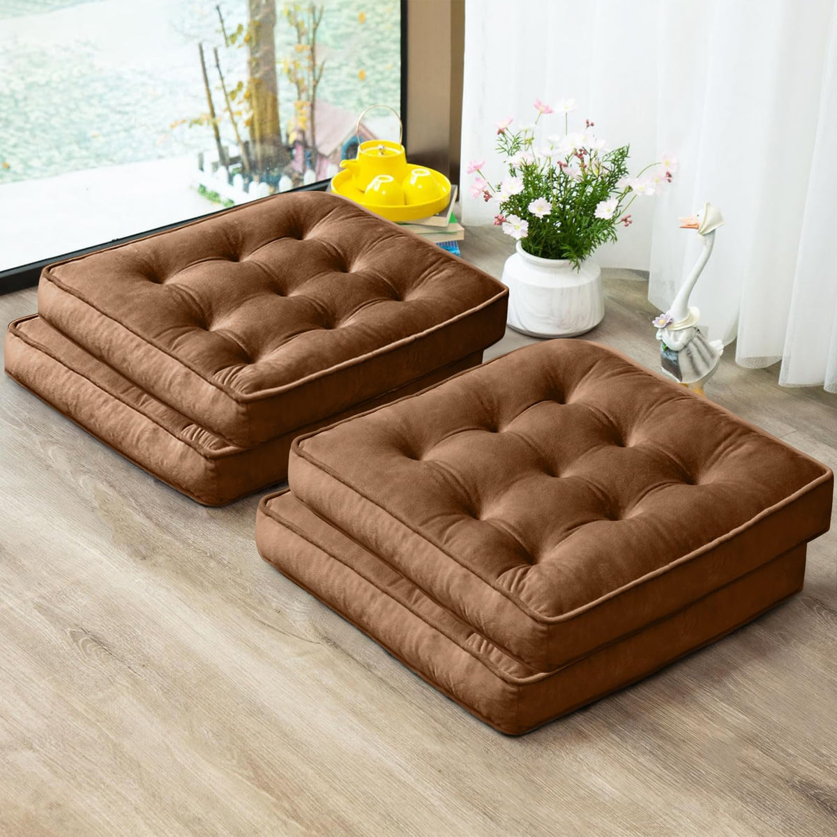 Floor Pillow Set of 4 (Brown / 20x20 Inch(Pack of 4))