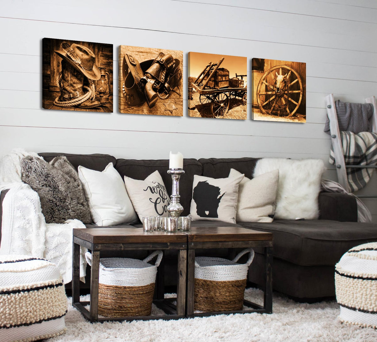Western Decor Cowboy Wall Art Canvas Poster (12"L x 12"W / Western)