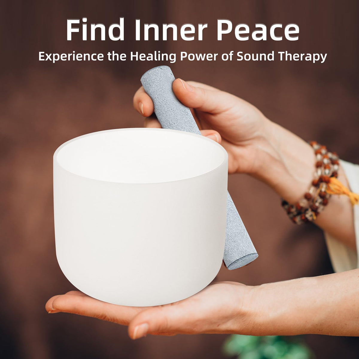 8 Inch F Note 432hz Heart Chakra Crystal Singing Bowl Healing Pure White with Carrying Case and Rubber Mallet Suede Strikers Oring (8 inch / White F)