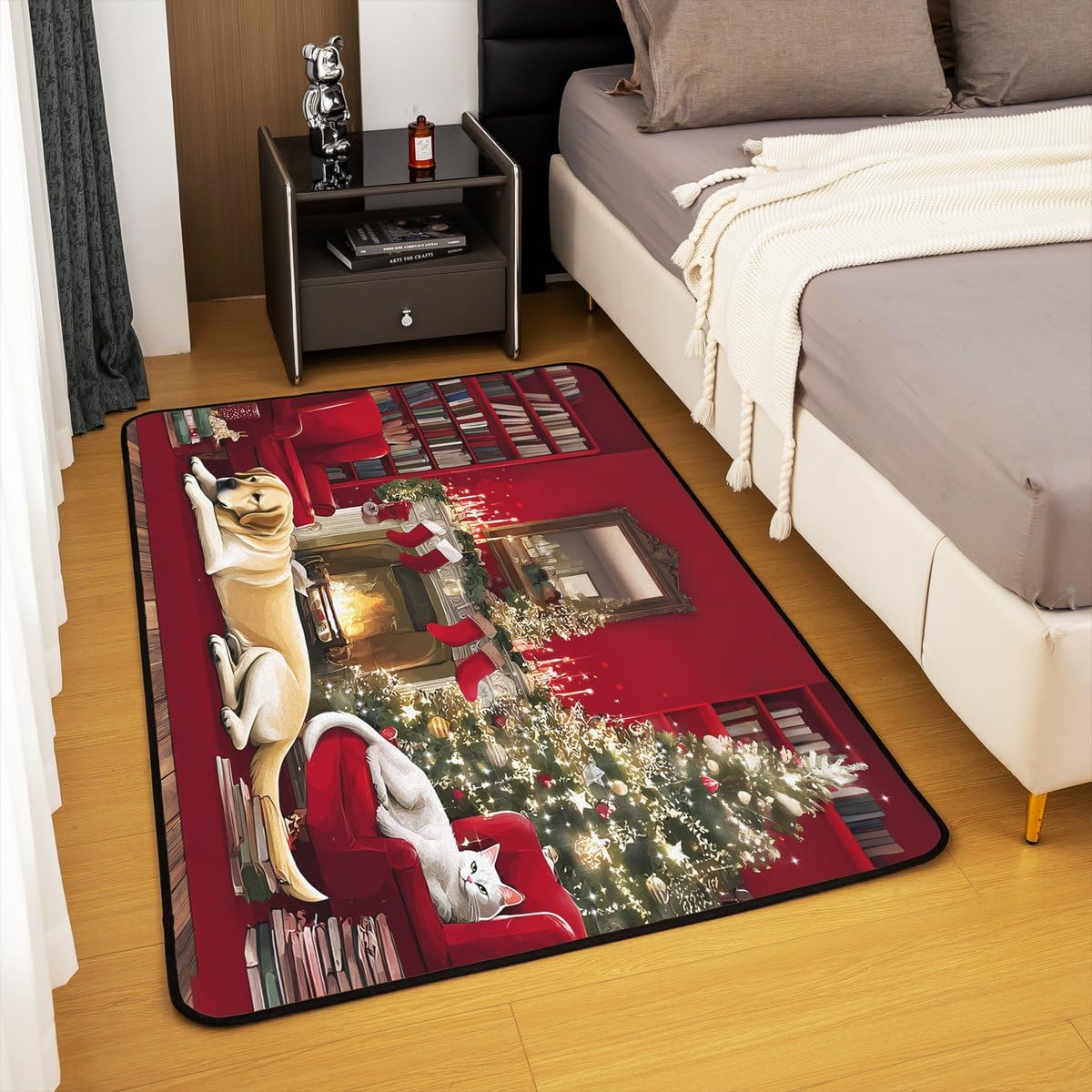 Merry Christmas Area Rug 3x5 Puppy Christmas Tree Rugs for Living Room (Red Green White / 3'3" x 4'11" (Rectangular))