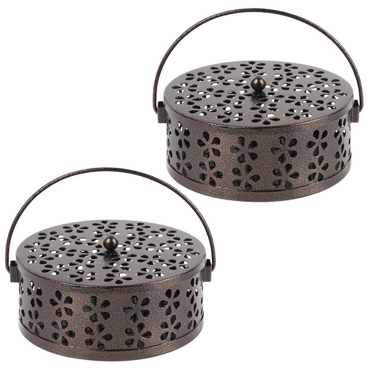 Portable Iron Mosquito Coil Holder with Handle Round (2pack Bronze)