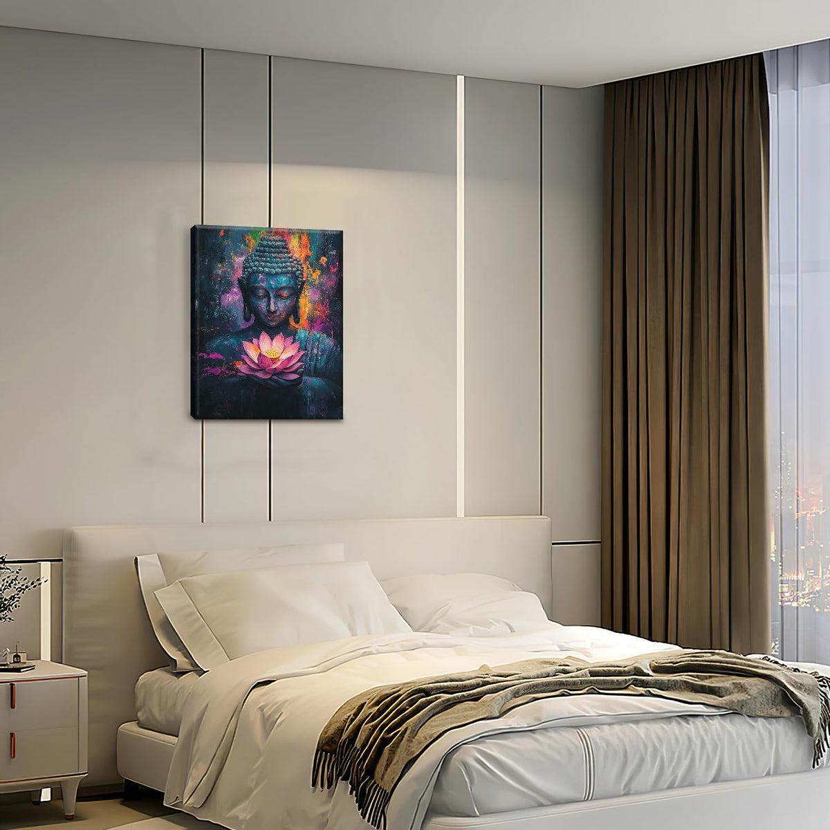 Zen Wall Art Buddha Pictures Wall Decor (Buddha Lotus / 12L" x 16W")