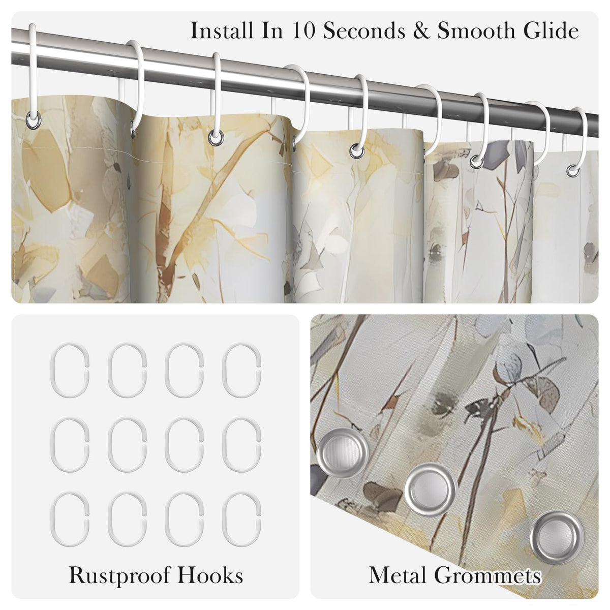 Watercolor Birch Tree Shower Curtain with Hooks (Watercolor Forest / 72"W x 72"L (Pack of 1))