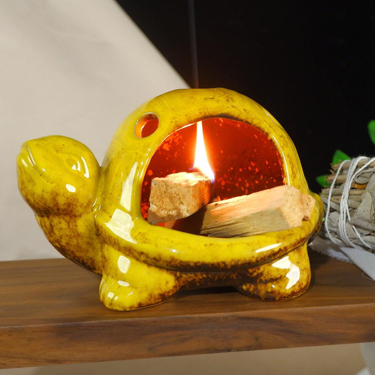 Yellow Ceramic Turtle Palo Santo Burner Holder Chiminea Incense (Turtle Palo Santo Holder-yellow)