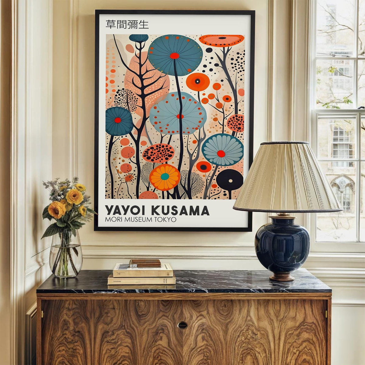 Yayoi. Kusama Black Framed Canvas Wall Art Vintage Japanese Painting Posters Tokyo Aesthetic Prints Infinity Dots Picture Modern Ukiyo (Black Framed / Japanese Art 009 / 10"L x 8"W)