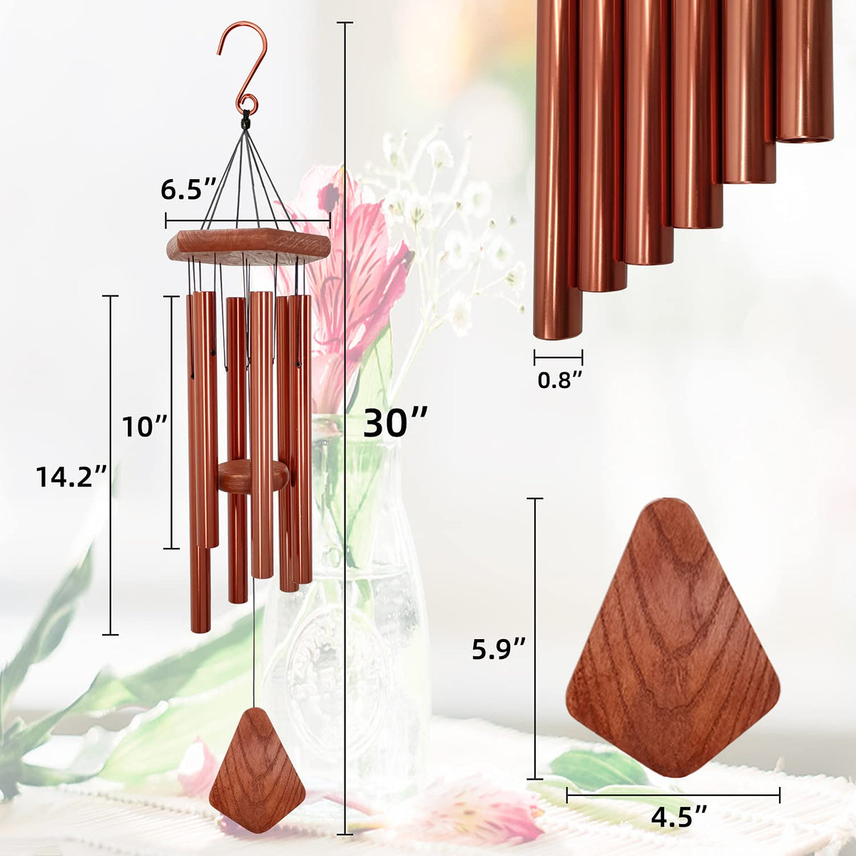 Wind Chimes for Outside 30 inch Red Copper Aluminum Garden Patio Gift Decor (30" / Copper)