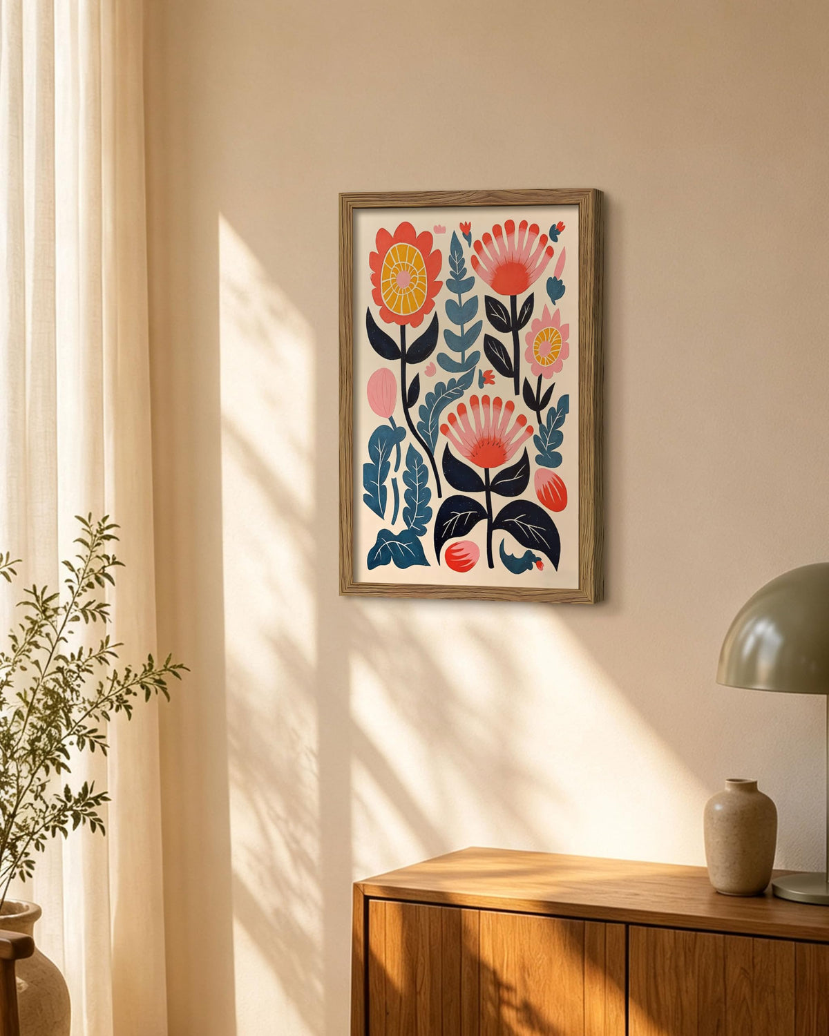 Framed Scandinavian Floral Canvas Wall Art (A-Bohemian Flower / 24"L x 16"W)