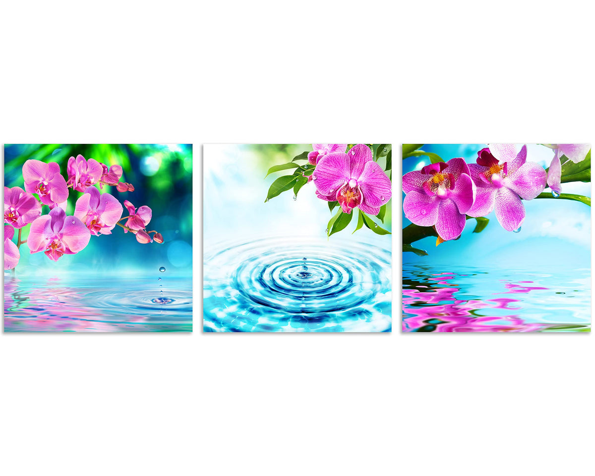 3 Panels Wall Art Spa Still Life Orchid in Water Zen Picture Print on Canvas Wall Art Zen Spa Decor for Home Decoration Wall Decoration Stretched and Framed Ready to Hang Each Panel 20x20inch (20x20inchx3 / Orchid in Water)
