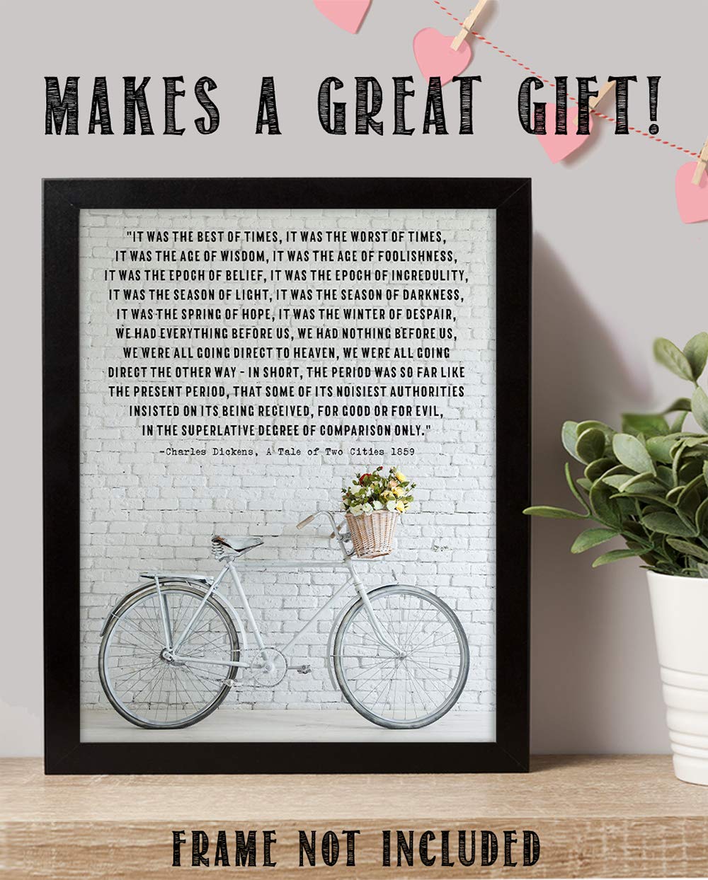 Charles Dickens Inspirational Quotes Wall Art Decor (Vintage Bike)