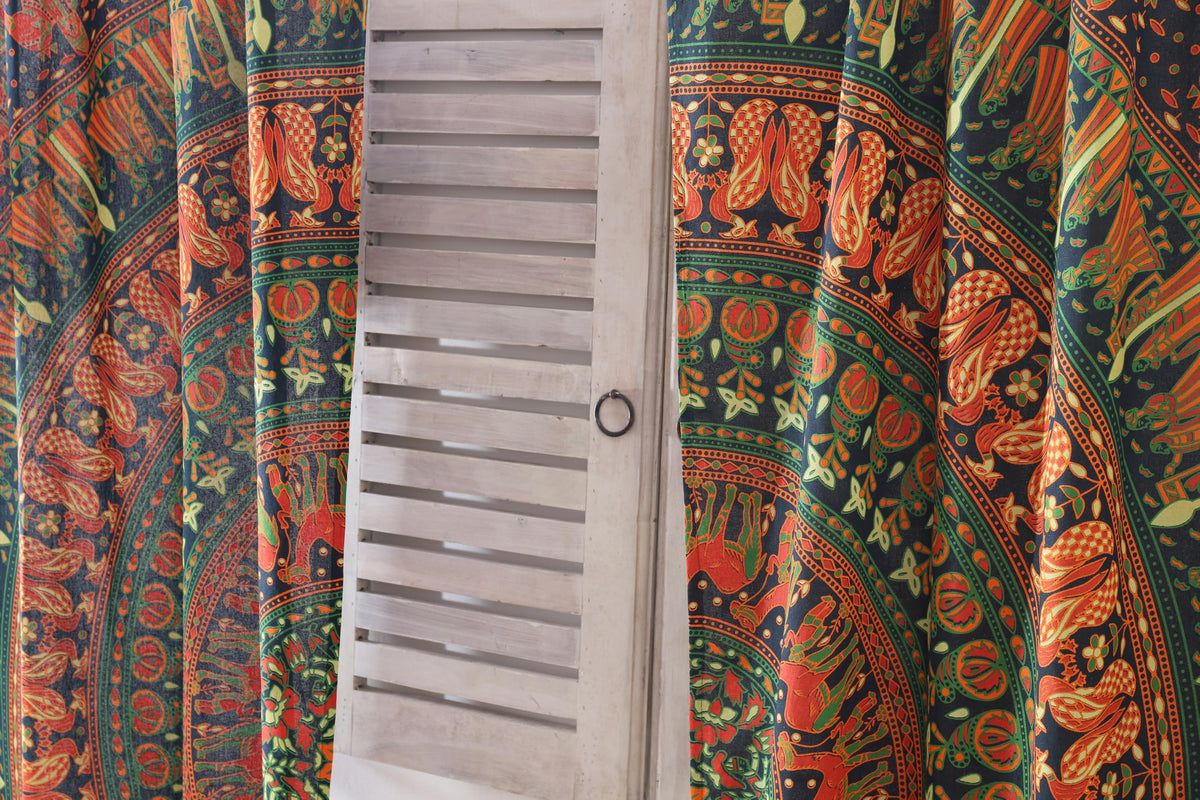 Indian Hippie Bohemian Beautiful Elephant Peacock Mandala Curtain Panels Olive Green (38"W x 83"L (Pack of 2) / Olive Green)